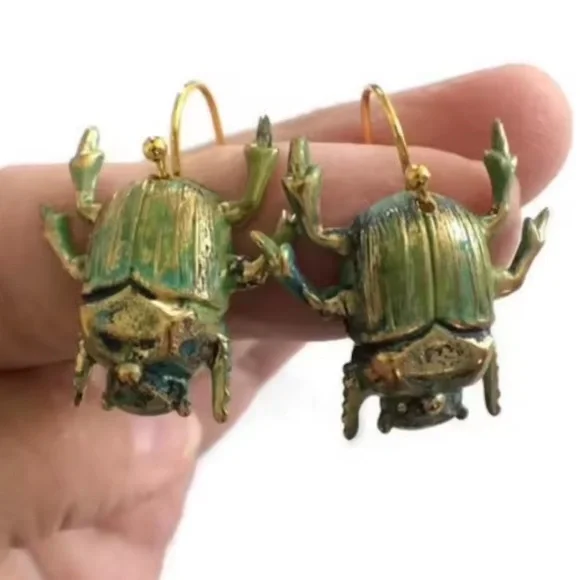 Egyptian Green Beetle Earrings - Picture 2 of 8